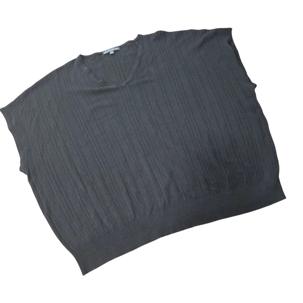 Adrianna Papell V Neck Vertical Ribbed Black Knit Top Size XL